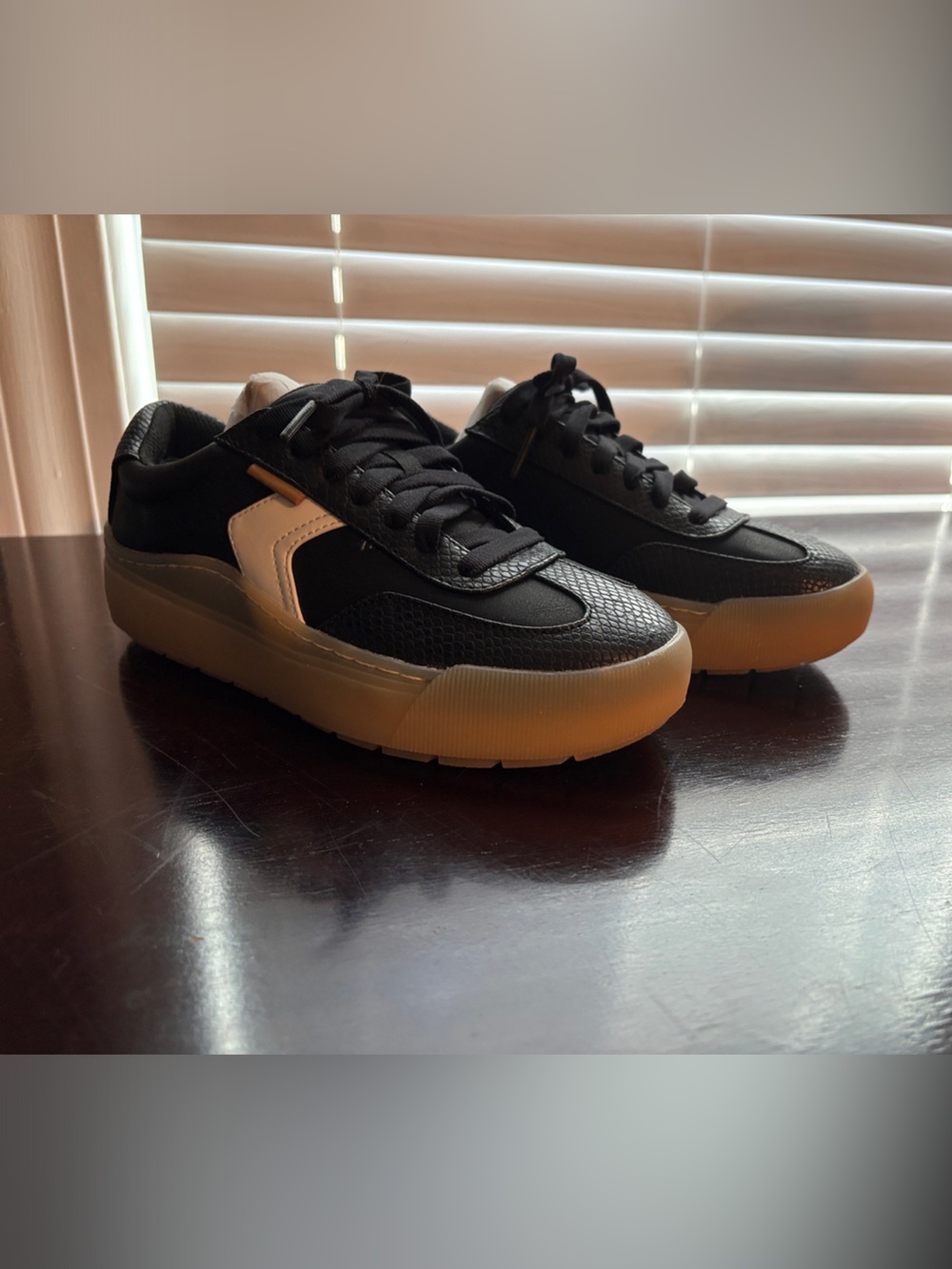 Dr. Scholl's Black and White Platform Sneakers with Gum Sole - Picture 4 of 5